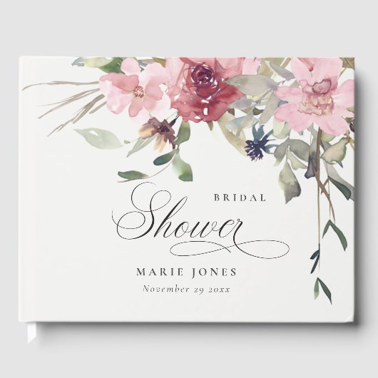 Dusky Blush Roze Wilde Bloem Bruiloft Gastenboek (Voorkant)