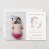 Dusky Blush Roze Wildflower Crest Foto Doop Kaart (Voorkant)