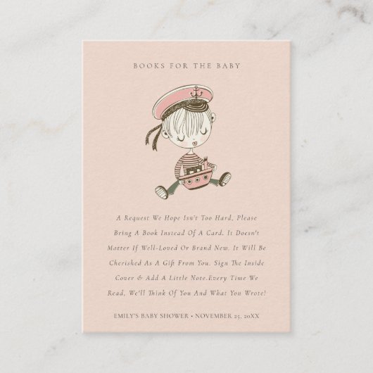 Dusky Blush Sailor Nautical Books for Baby shower Informatiekaartje (Voorkant)