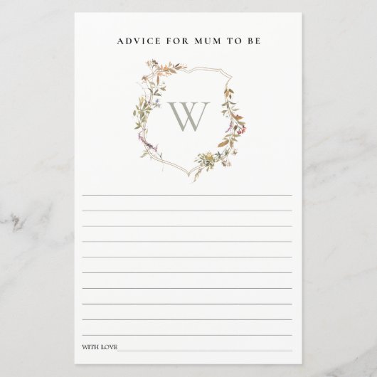 Dusky Blush Wildflower Crest Baby shower Advies (Voorkant)