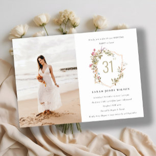 Dusky Blush Wildflower Crest Foto Verjaardag Kaart