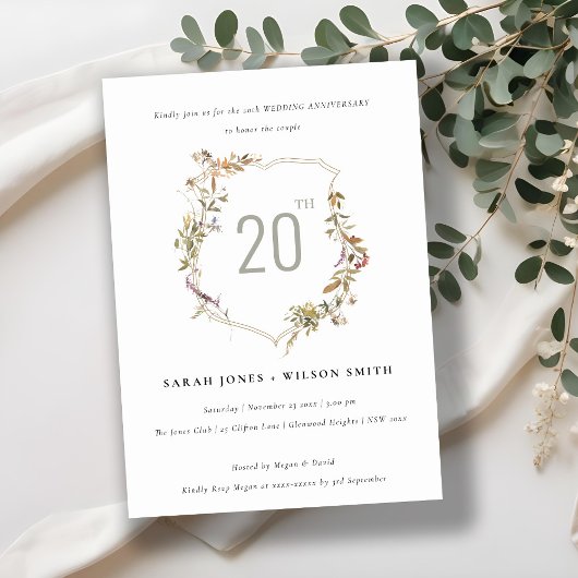 Dusky Blush Wildflower Crest Wedding Jubileum Kaart