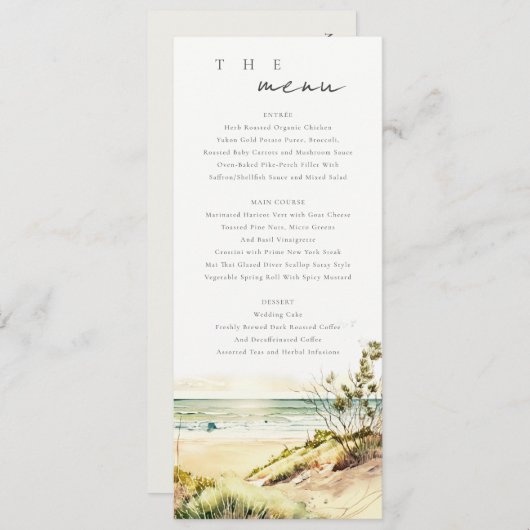 Dusky Coastal Beach Sun Seascape Wedding Menu Kaar Kaart (Voorkant / Achterkant)