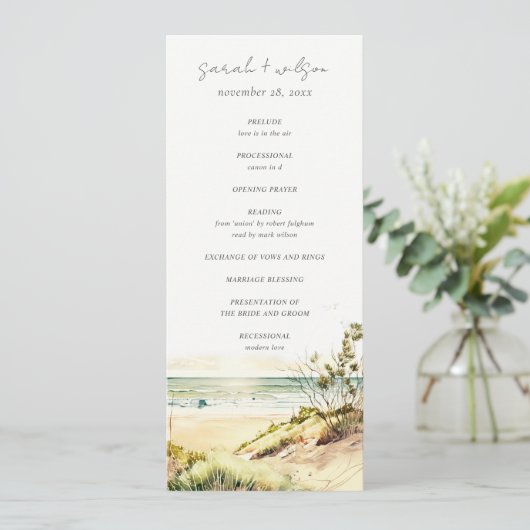 Dusky Coastal Beach Sun Seascape Wedding Programme Kaart (Staand voorkant)