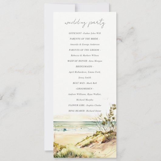 Dusky Coastal Beach Sun Seascape Wedding Programme Kaart (Achterkant)