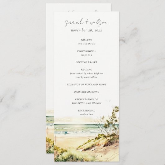 Dusky Coastal Beach Sun Seascape Wedding Programme Kaart (Voorkant / Achterkant)