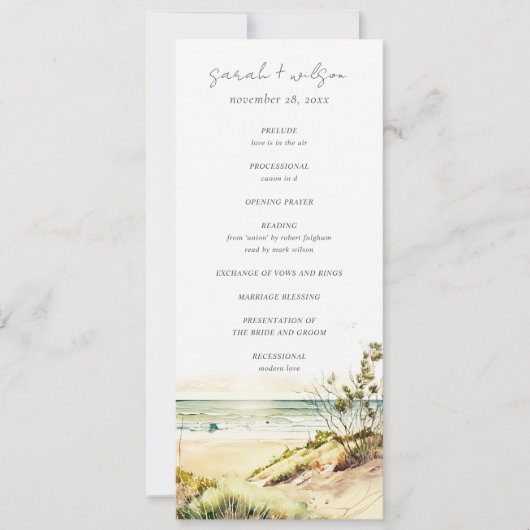 Dusky Coastal Beach Sun Seascape Wedding Programme Kaart (Voorkant)