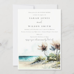 Dusky Coastal Palm Beach Seascape Couples Shower Kaart