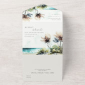Dusky Coastal Palm Beach Seascape Wedding QR Code All In One Uitnodiging (Buitenkant)