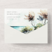 Dusky Coastal Palm Beach Seascape Wedding QR Code All In One Uitnodiging (Achterkant)