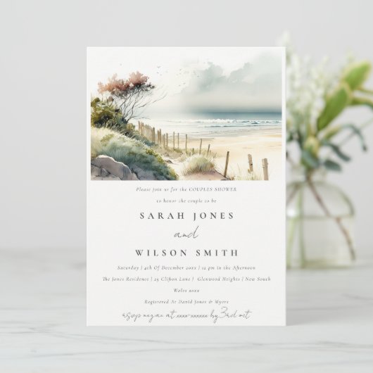 Dusky Coastal Sand Beach Seascape Couples Shower Kaart (Staand voorkant)