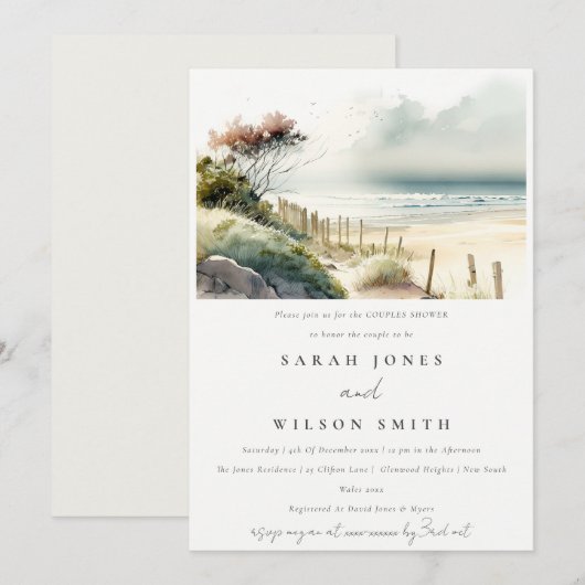 Dusky Coastal Sand Beach Seascape Couples Shower Kaart (Voorkant / Achterkant)