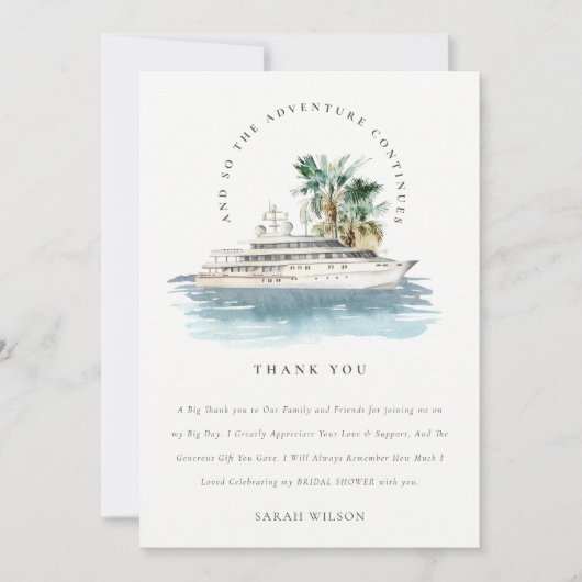 Dusky Cruise Palm Seascape Vrijgezellenfeest Bedankkaart (Voorkant)