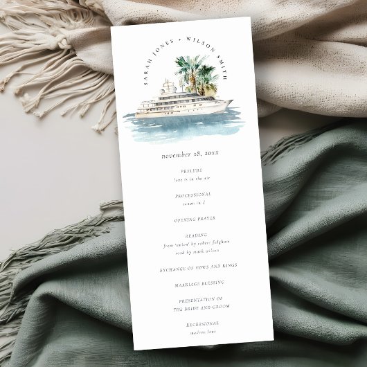 Dusky Cruise Palm Seascape Wedding Programme Kaart