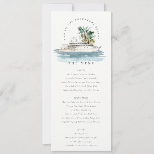 Dusky Cruise Ship Palm Seascape Wedding Menu Kaart (Voorkant)