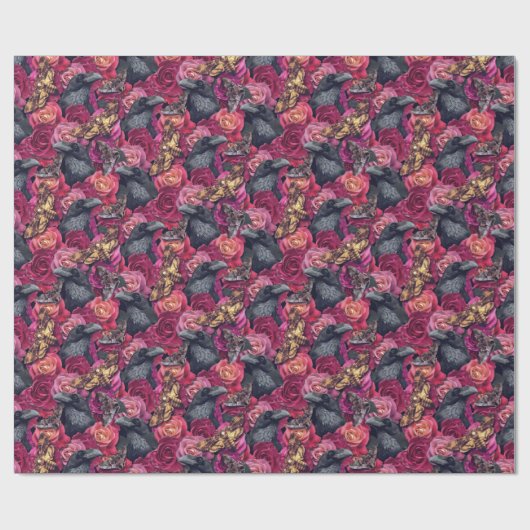 Dusky Death Head Hawk Moth Gothic Raven Rozen Cadeaupapier (Vlak)