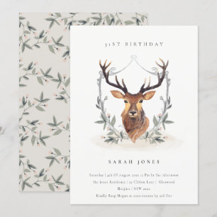 Dusky Deer Floral Crest elke zondag uitnodigen Bedankkaart