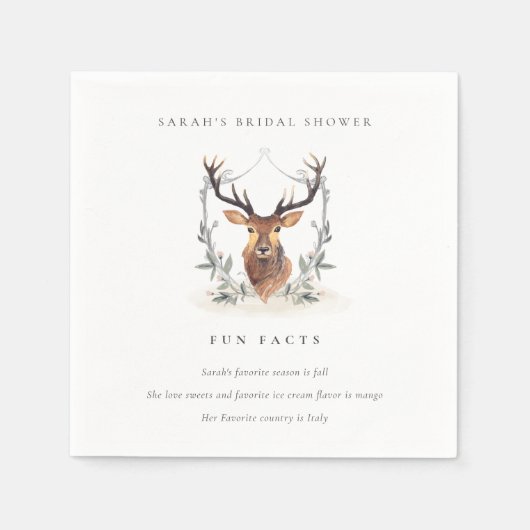 Dusky Deer Floral Crest Fun Facts Vrijgezellenfees Servet (Voorkant)