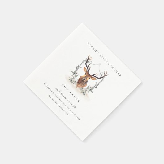 Dusky Deer Floral Crest Fun Facts Vrijgezellenfees Servet (Hoek)