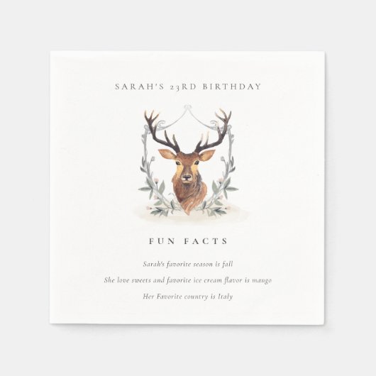 Dusky Deer Floral Crest Fun Feit Elke dag Servet (Voorkant)