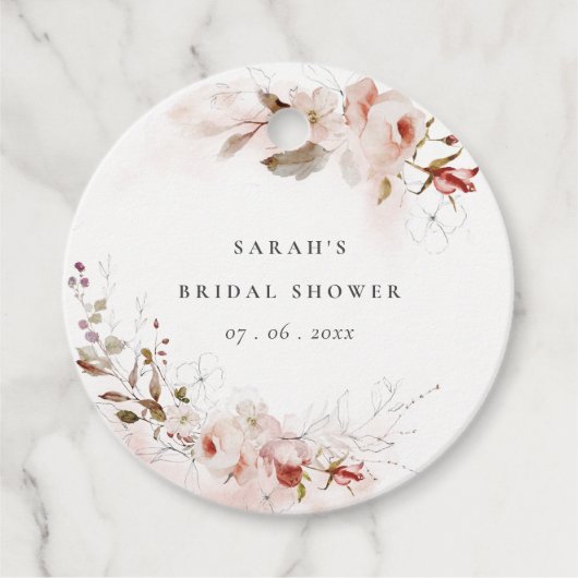 Dusky Fall Marsala Blush Bloemige Bruiloftsdouche Bedankjes Labels (Voorkant)