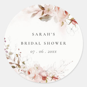 Dusky Fall Marsala Blush Bloemige Bruiloftsdouche Ronde Sticker