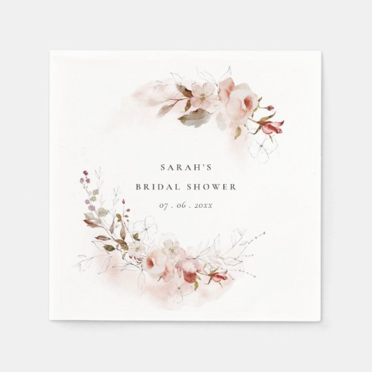 Dusky Fall Marsala Blush Bloemrijke Bruiloft Feest Servet (Voorkant)