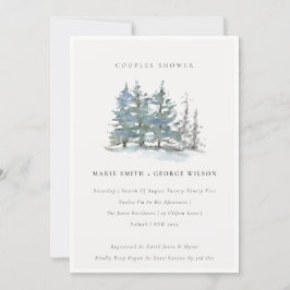Dusky Green Blue Pine Bossen Couples Shower Invite Bedankkaart