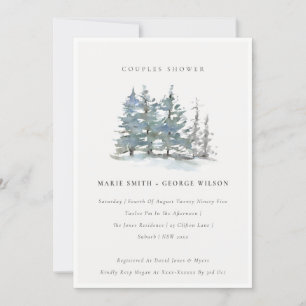 Dusky Green Blue Pine Bossen Couples Shower Invite Bedankkaart