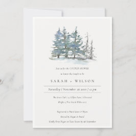 Dusky Green Blue Pine Bossen Couples Shower Invite Bedankkaart