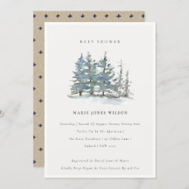 Dusky Green Blue Pine Tree Baby shower Invite Bedankkaart
