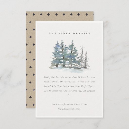 Dusky Green Blue Pine Tree Bossen Weddenschap Deta Informatiekaartje (Voorkant / Achterkant)