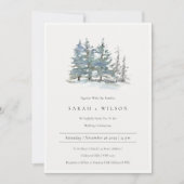 Dusky Green Blue Pine Trees Bossen Wedding Invite Bedankkaart (Voorkant)