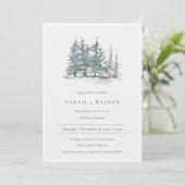 Dusky Green Blue Pine Trees Bossen Wedding Invite Bedankkaart (Staand voorkant)