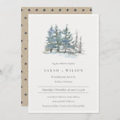 Dusky Green Blue Pine Trees Bossen Wedding Invite Bedankkaart (Voorkant / Achterkant)