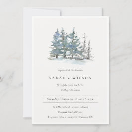 Dusky Green Blue Pine Trees Bossen Wedding Invite Bedankkaart