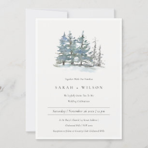 Dusky Green Blue Pine Trees Bossen Wedding Invite Bedankkaart