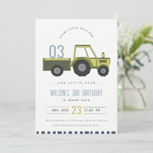 Dusky Green Boerderij Tractor Kinder om het even w Kaart (Staand voorkant)