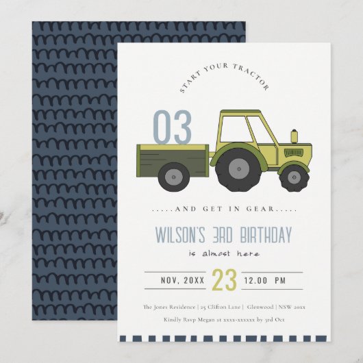 Dusky Green Boerderij Tractor Kinder om het even w Kaart (Voorkant / Achterkant)