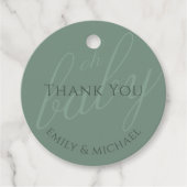 Dusky Green Dank u Baby shower Bedankjes Labels (Voorkant)