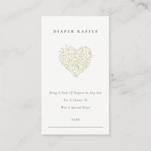 Dusky Green Flora Heart Diaper Baby shower Raffle Informatiekaartje (Voorkant)