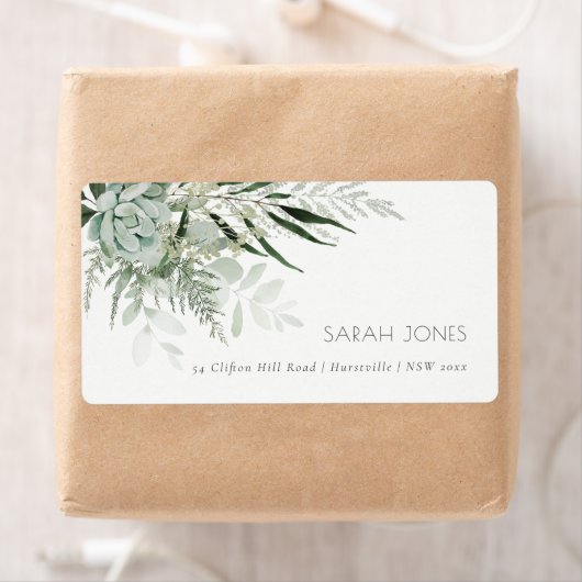 Dusky Green Leafy Fern Succulent Foliage Address Etiket (Insitu)