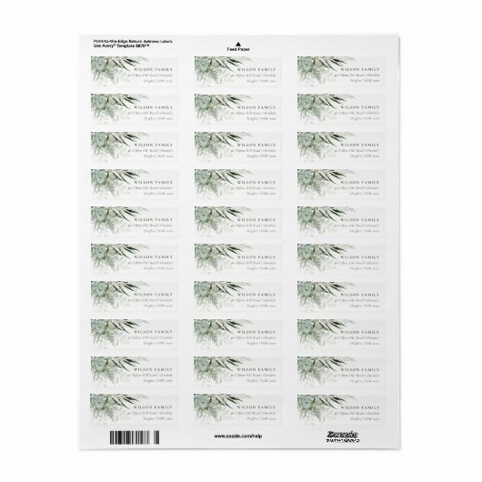 Dusky Green Leafy Fern Succulent Foliage Address Etiket (Full Sheet)