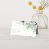 Dusky Green Leafy Fern Succulent Foliage Wedding Plaatskaartje (Voorkant)