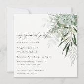 Dusky Green Leafy Fern Succulent Verloving Invite Bedankkaart (Voorkant)
