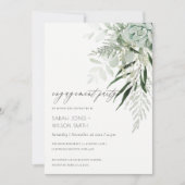 Dusky Green Leafy Fern Succulent Verloving Invite Bedankkaart (Voorkant)