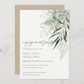 Dusky Green Leafy Fern Succulent Verloving Invite Bedankkaart (Voorkant / Achterkant)