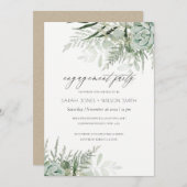 Dusky Green Leafy Fern Succulent Verloving Invite Bedankkaart (Voorkant / Achterkant)