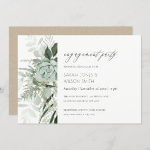 Dusky Green Leafy Fern Succulent Verloving Invite Bedankkaart