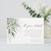 Dusky Green Leafy Fern Succulent Wedding Details Informatiekaartje (Staand voorkant)